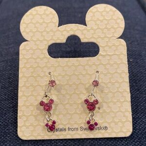 DISNEY PARKS MINNIE MOUSE DANGLE EARRINGS WITH PINK SWAROVSKI CRYSTALS